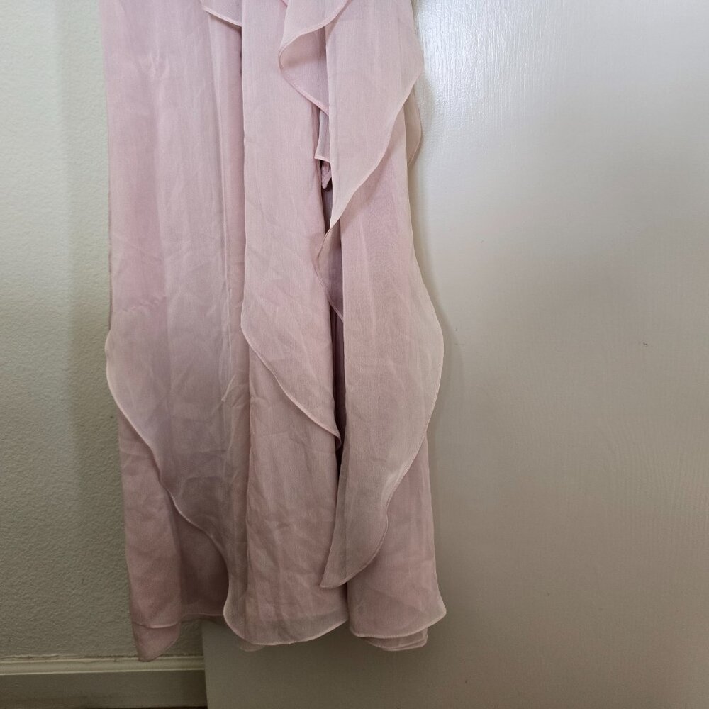 Adrianna Papell Chiffon One-Shoulder Gown Asymmetrical Dress Blush Pink Size 14 - Picture 9 of 16